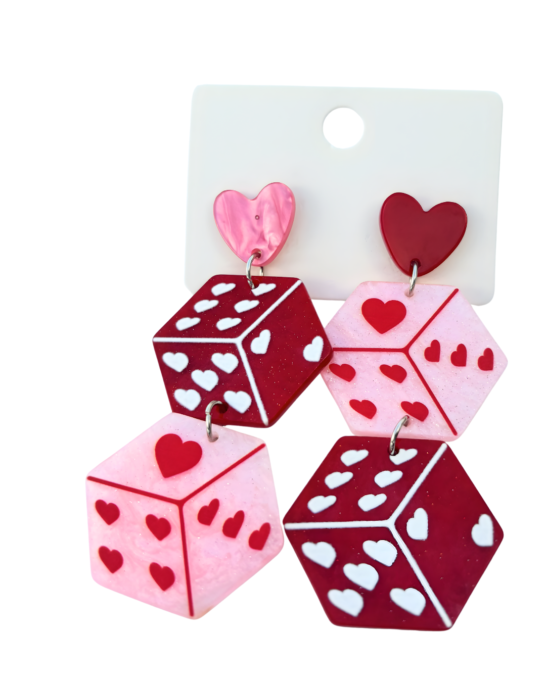 Acrylic Dangle Earrings – Red & Pink Retro Statement Jewelry