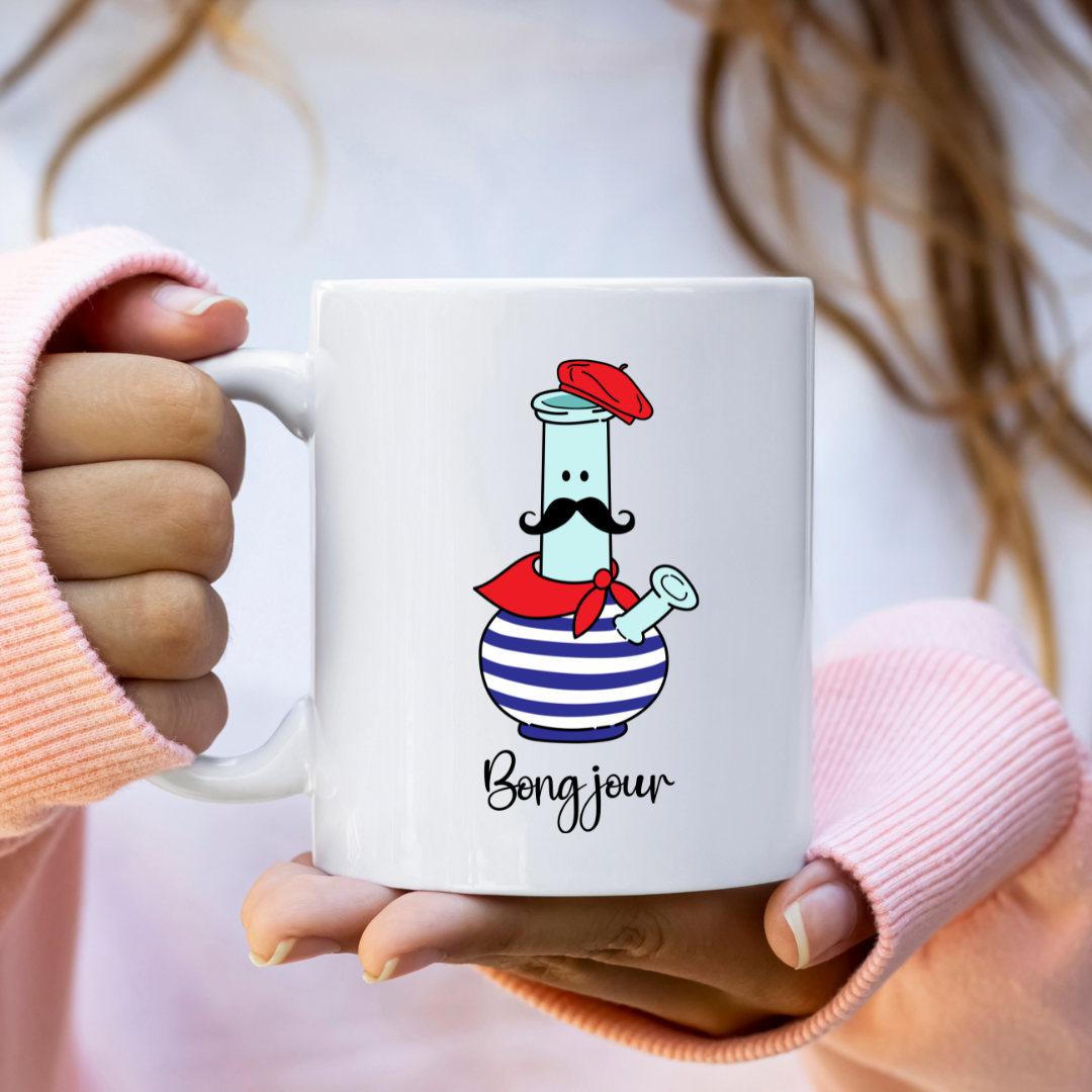 Bonjour, Funny Ceramic Mug - Dishwasher Safe