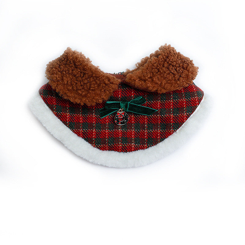 Pet Christmas Cat Hat Bib Dress Up Clothes Christmas Fur Collar Bib