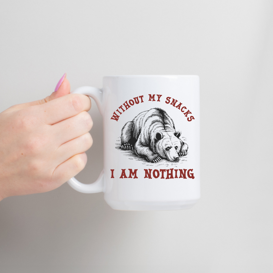"Without My Snacks" Bear Ceramic Mug - Dishwasher Safe