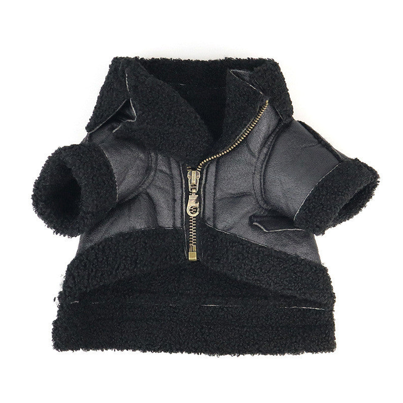 Punk Leather Sweater Dog Autumn And Winter Clothes Black