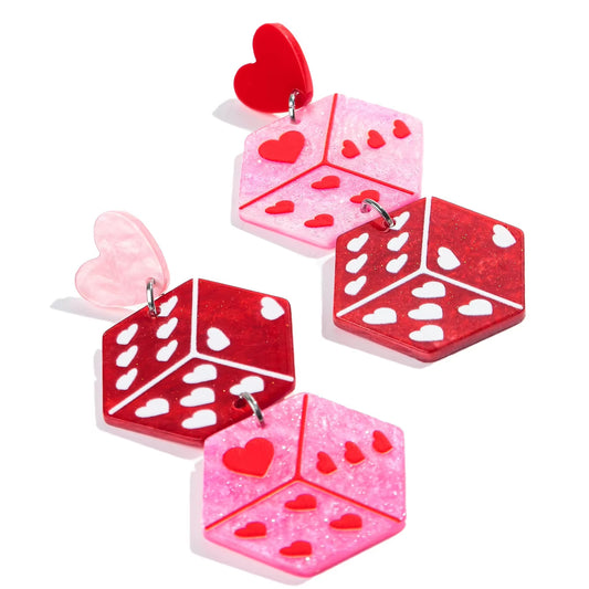 Acrylic Dangle Earrings – Red & Pink Retro Statement Jewelry