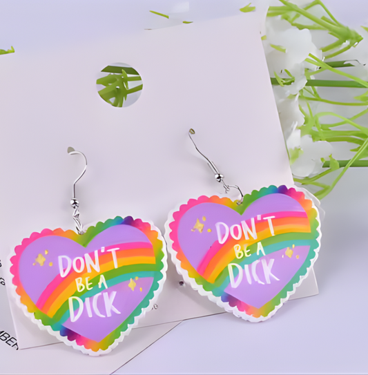 Acrylic Heart Charm Earrings  – Retro Statement Jewelry with funny saying - Handsome Sam's