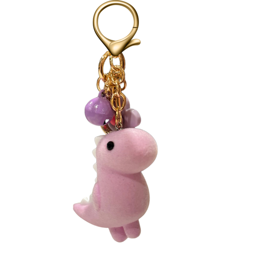 Cute Dinosaur Keychain Set  on Gold Tone Keyring - Handsome Sam's
