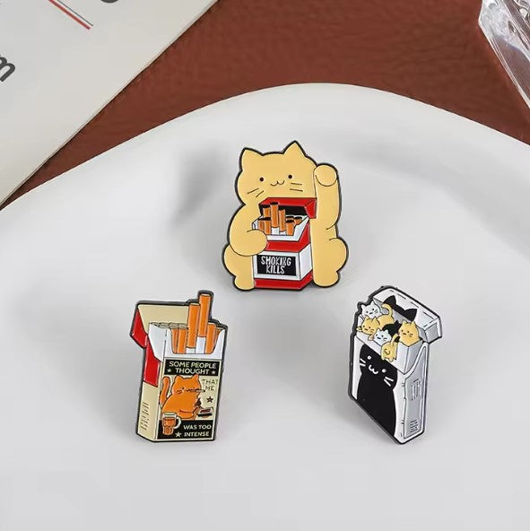 Funny Cig Pack Sarcastic Cats Lapel Purse Pins - Set of 3 - Handsome Sam's