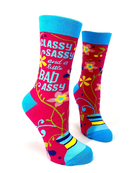 Funny Socks Classy Sassy and Bad Assy Women's Novelty Crew Socks
