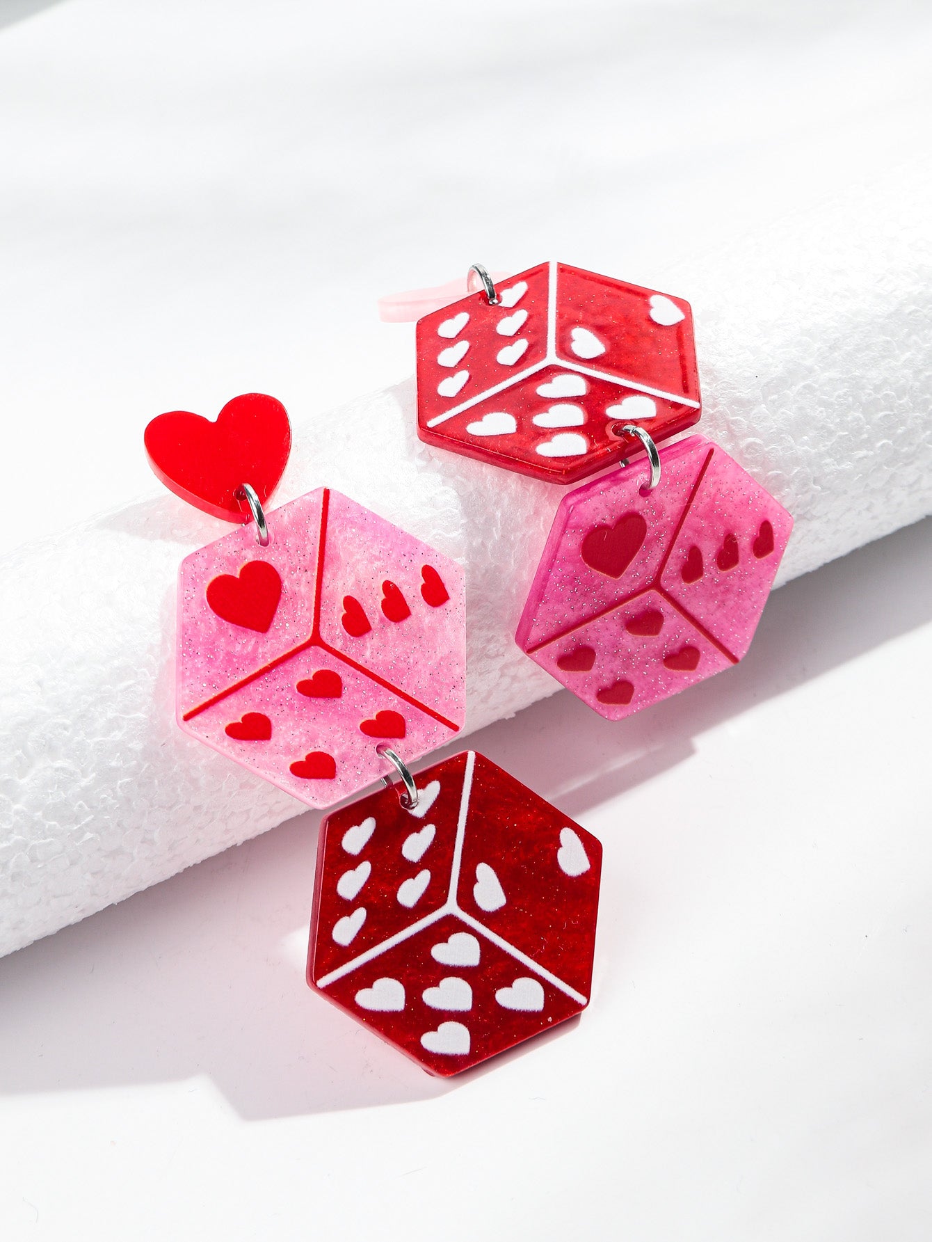 Acrylic Dangle Earrings – Red & Pink Retro Statement Jewelry