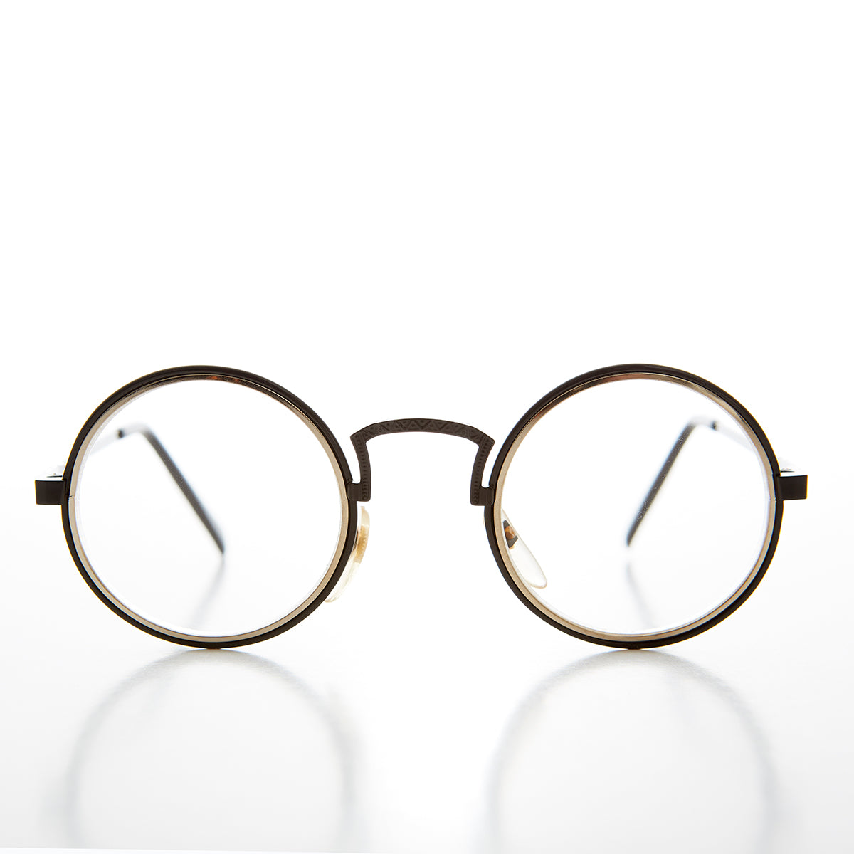 Vintage Round Clear Lens Pretend Eye Glasses - Oreo Black with Gold