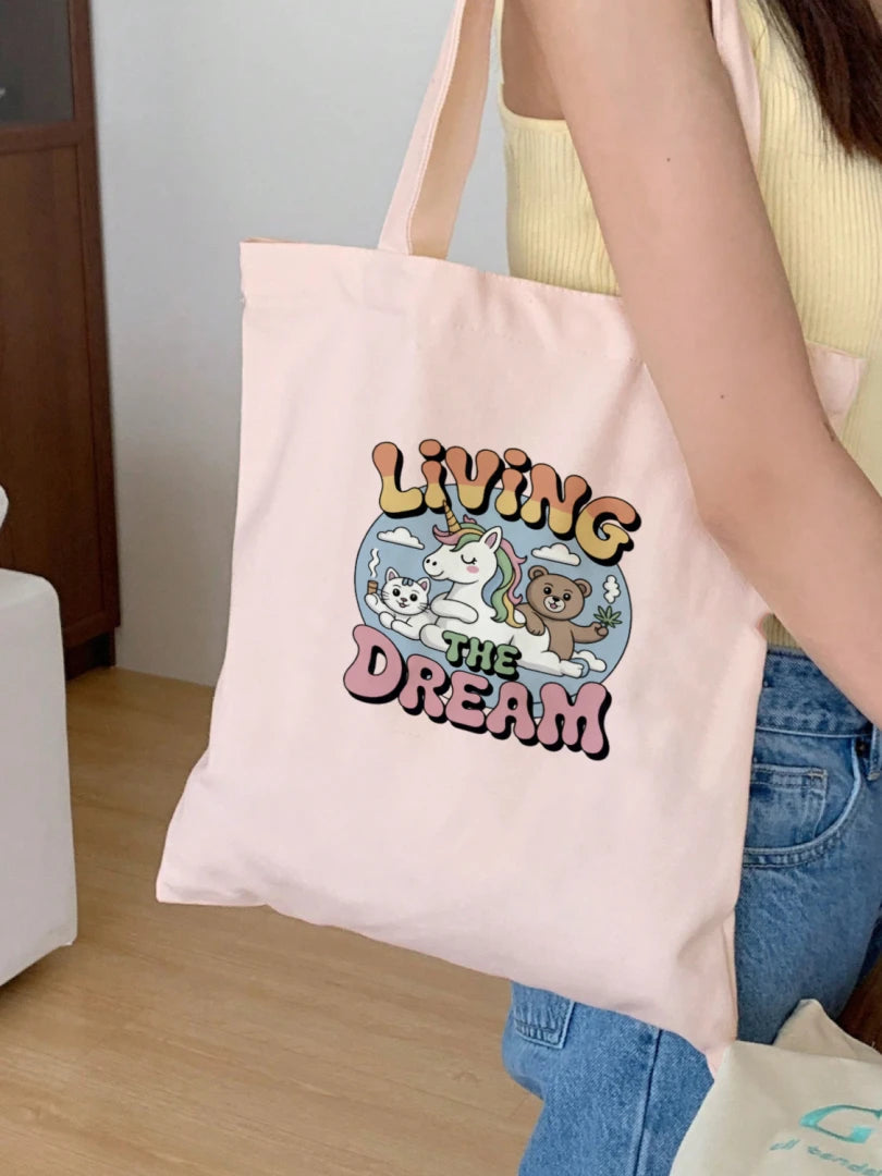 Unicorn Weed Pink Cotton Canvas Tote bag - Handsome Sam's