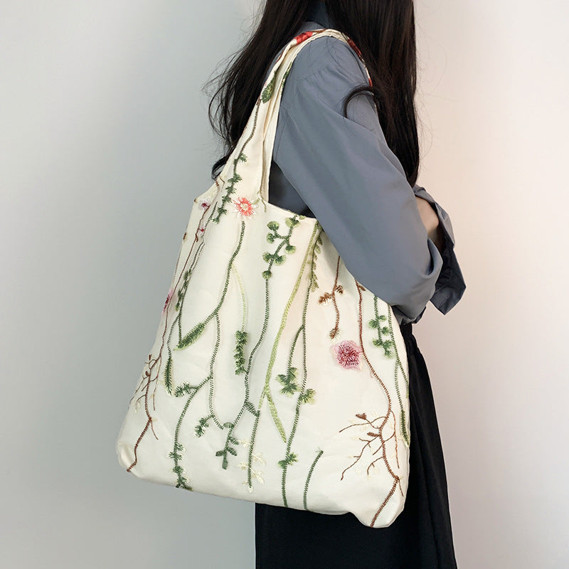 Embroidered Canvas Holiday Shopping Bag Schoolbag
