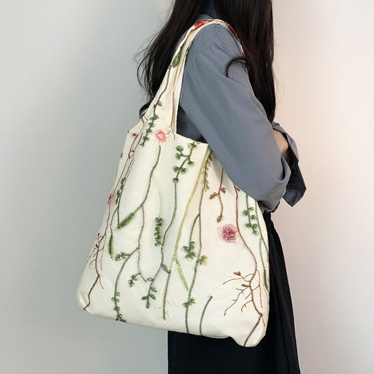 Embroidered Canvas Holiday Shopping Bag Schoolbag