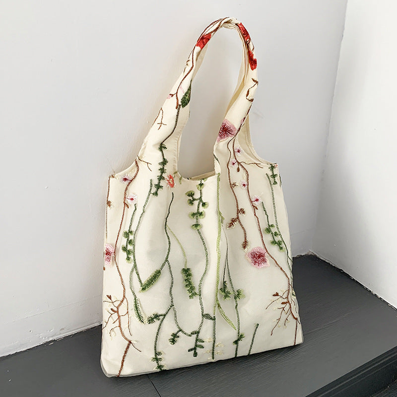 Embroidered Canvas Holiday Shopping Bag Schoolbag